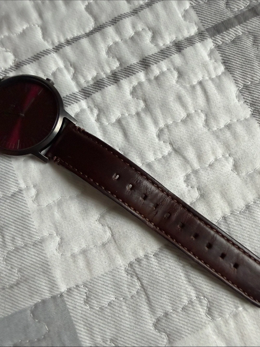 Nixon Red Sunburst Dial Watch with Brown Leather Band - Picture 9 of 11